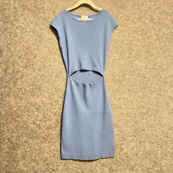 Wilfred Free Dresses & Skirts - Wilfred Free Dress Womens Size Small Blue Ribbed Knit Cutout Bodycon Knee Length